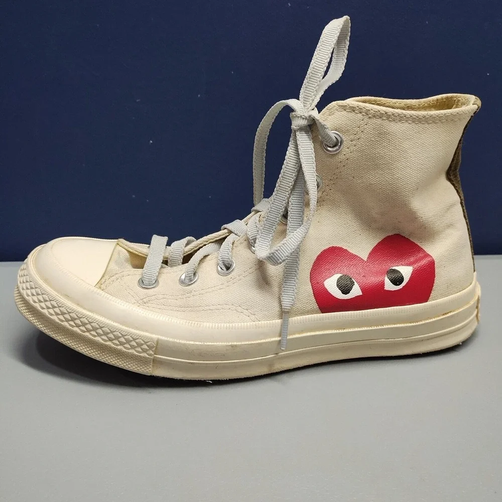 Converse All-Stars Des Garcons High Top Sneaker Mens Size 6 Cream‎ Logo Lace Up - Picture 13 of 16